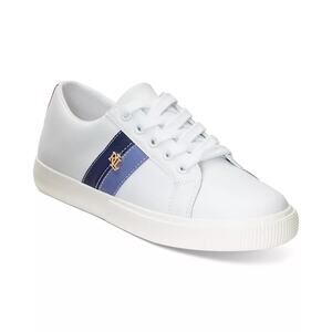 Lauren Ralph Lauren Janson II Leather Comfort Sneakers White/Blue Stripes 8.5